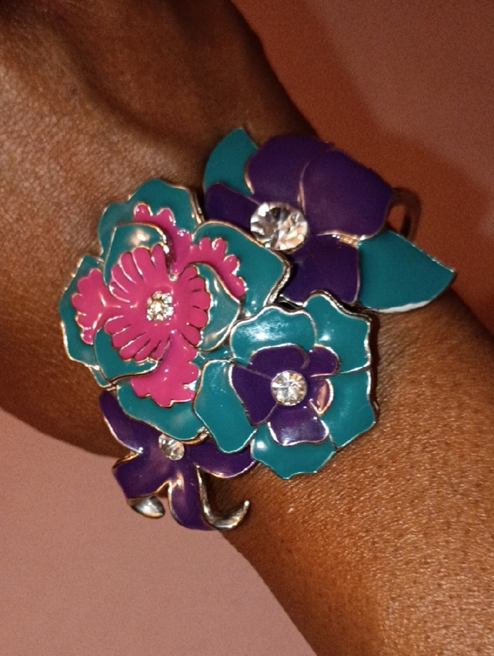 Claire's Floral Enamel Bracelet in Teal, Purple & Pink